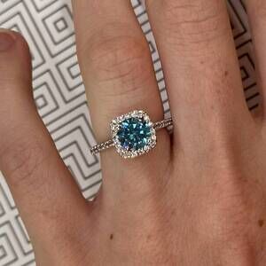 NEW FAIRE aquamarine & cz ring rhodium plated in blue